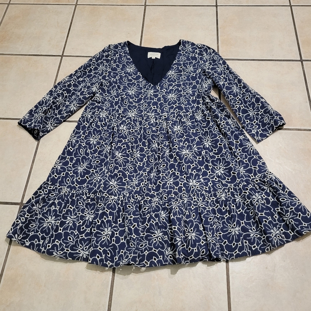 Sezane Navy Blue Floral Midi Dress